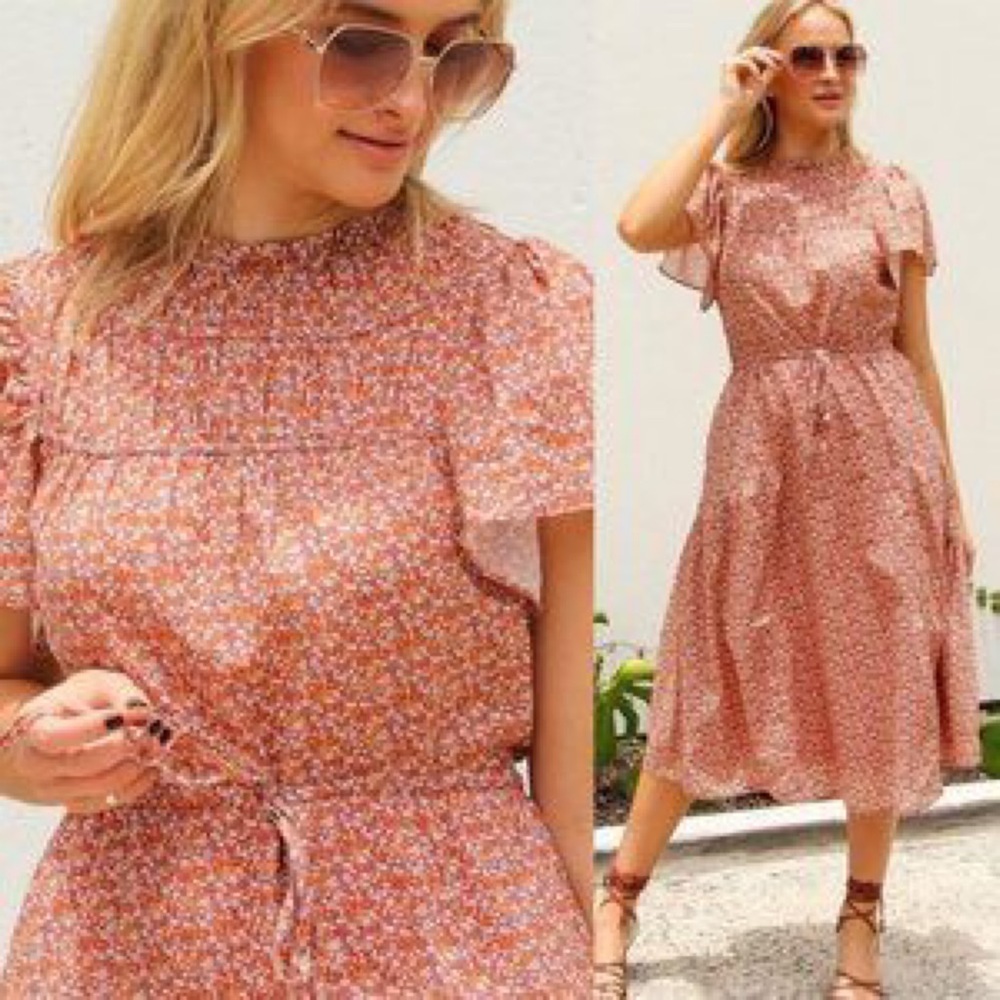 Trovata Birds of Paradis Nancy Midi Cotton Dress Ditsy Floral Print Size Small
